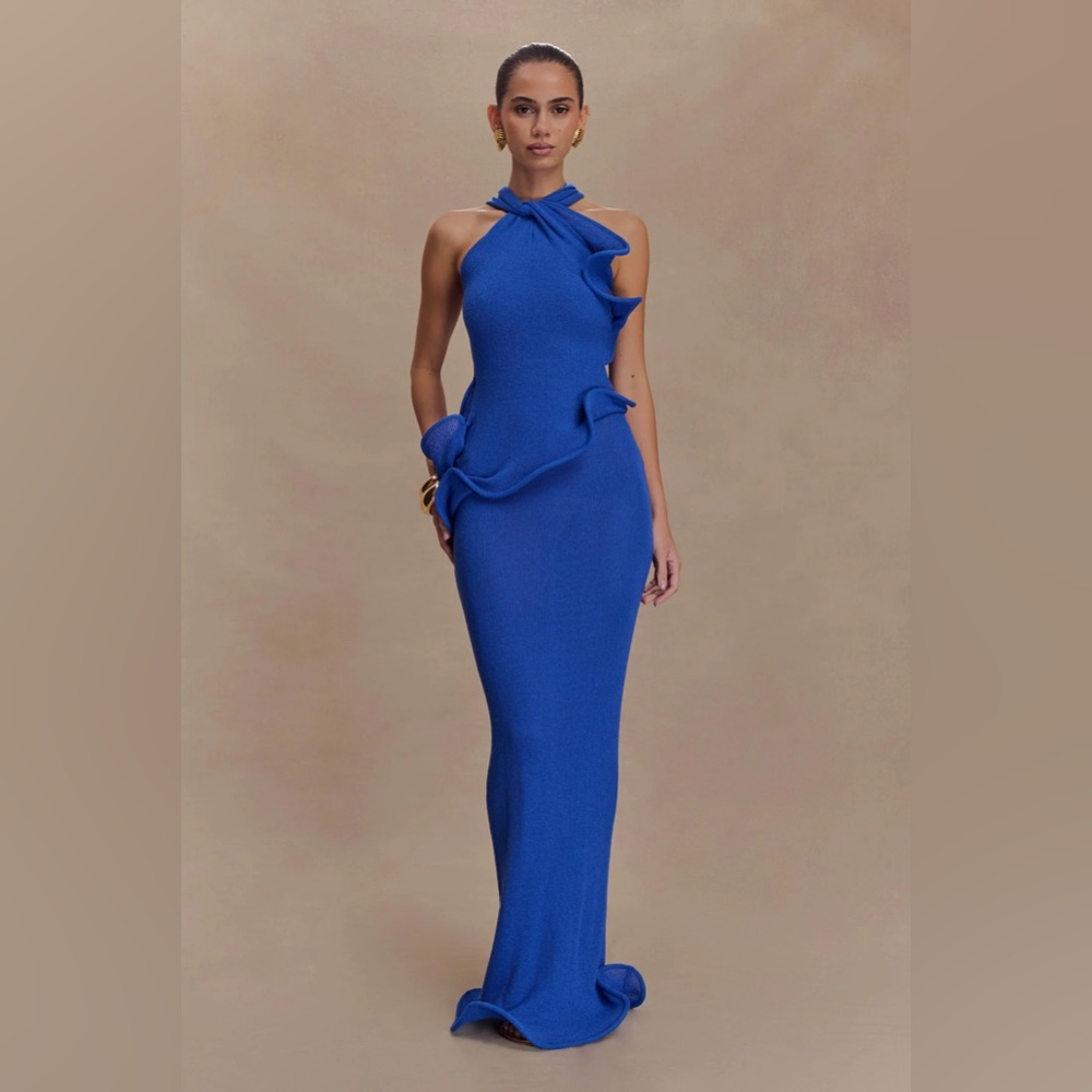 SOLD Meshki Caprice Halter Knit Maxi Dress in Cobalt